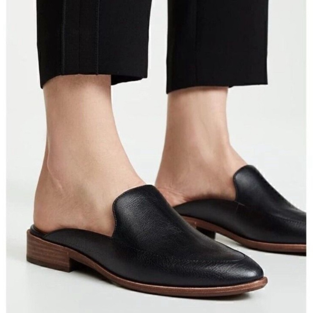 Madewell The Frances Loafer Mules Minimalist Preppy Academia Black Leather 7.5